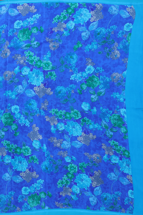 Crepe Saree In Indigo Blue With Floral Design