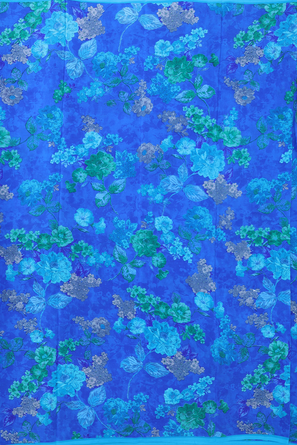 Crepe Saree In Indigo Blue With Floral Design