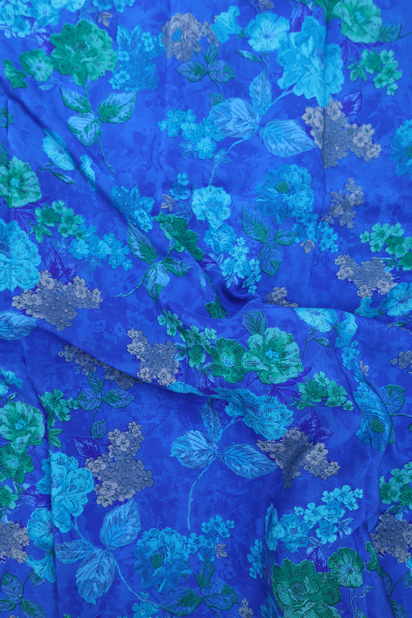 Crepe Saree In Indigo Blue With Floral Design