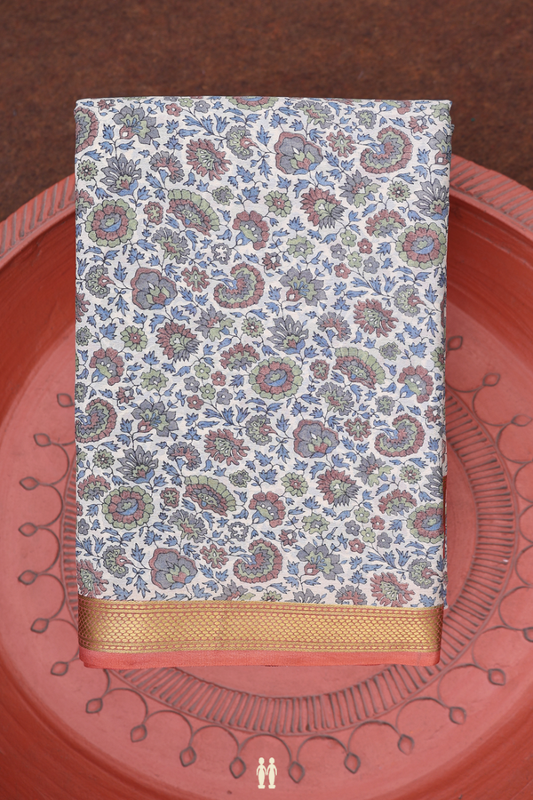 Crepe Saree In Ivory With Floral Design