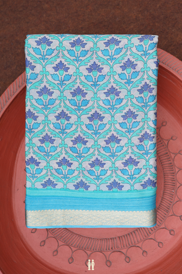 Crepe Saree In Light Grey With Floral Design