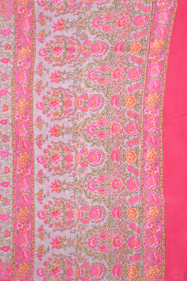 Crepe Saree In Light Sage Green With Floral Printed Design