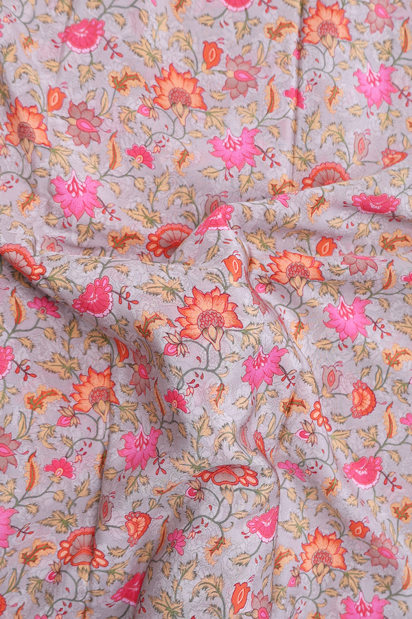 Crepe Saree In Light Sage Green With Floral Printed Design