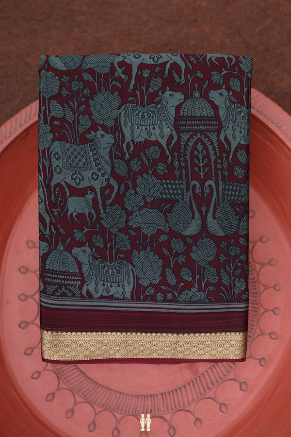 Crepe Saree In Maroon With Printed Design