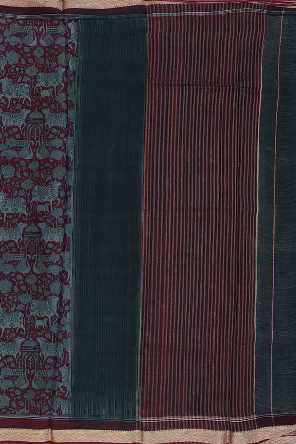 Crepe Saree In Maroon With Printed Design