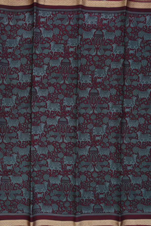 Crepe Saree In Maroon With Printed Design