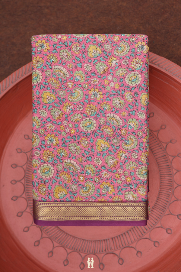 Crepe Saree In Mauve Pink With Floral Design