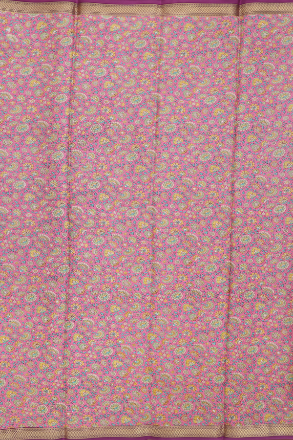 Crepe Saree In Mauve Pink With Floral Design