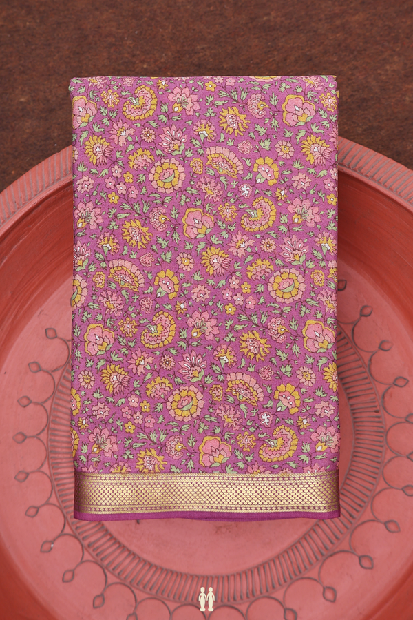 Crepe Saree In Dusty Lavender With Floral Design