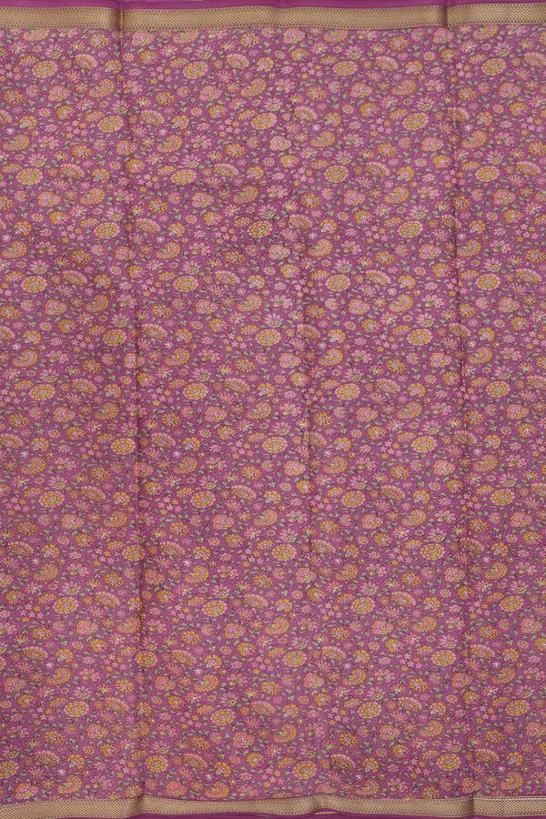 Crepe Saree In Dusty Lavender With Floral Design