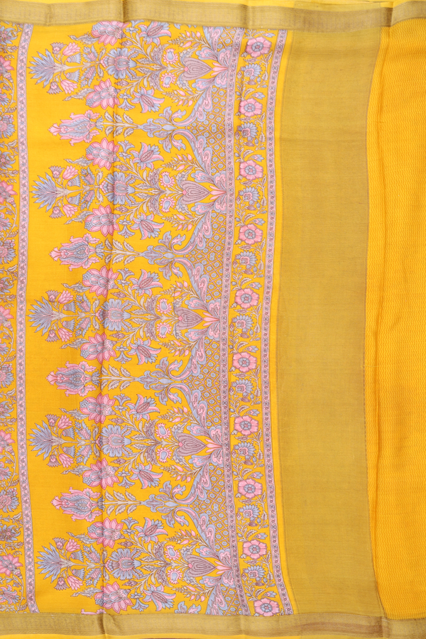 Crepe Saree In Mustard Yellow With Floral Design