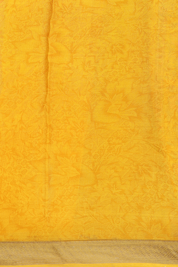 Crepe Saree In Mustard Yellow With Floral Design