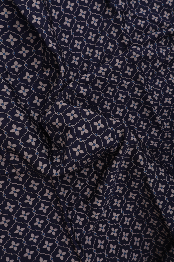 Crepe Saree In Navy Blue With Printed Floral Design