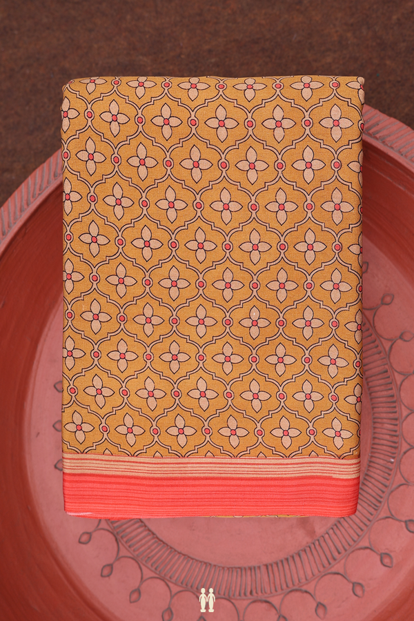 Crepe Saree In Ochre Orange With Scallop Design