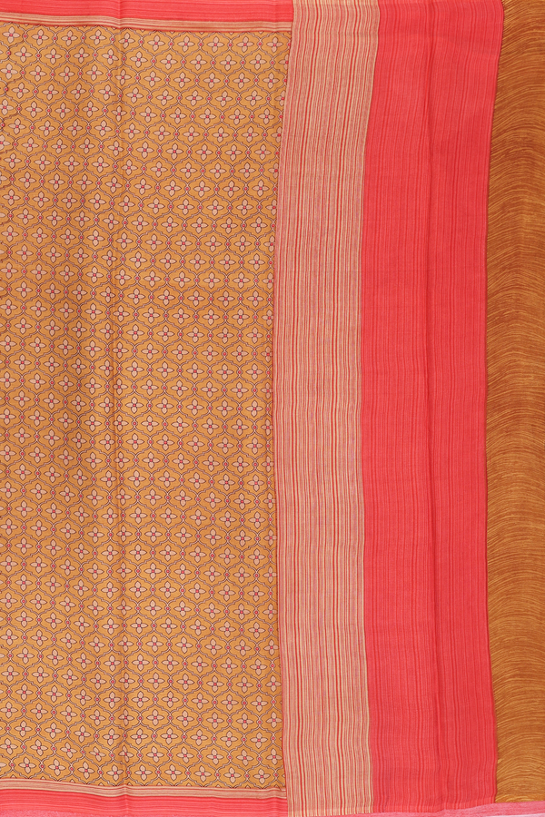 Crepe Saree In Ochre Orange With Scallop Design