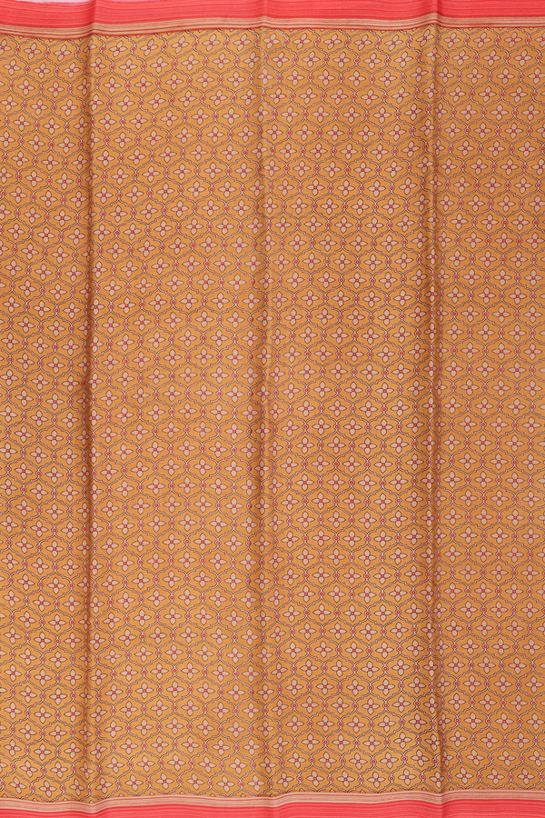 Crepe Saree In Ochre Orange With Scallop Design