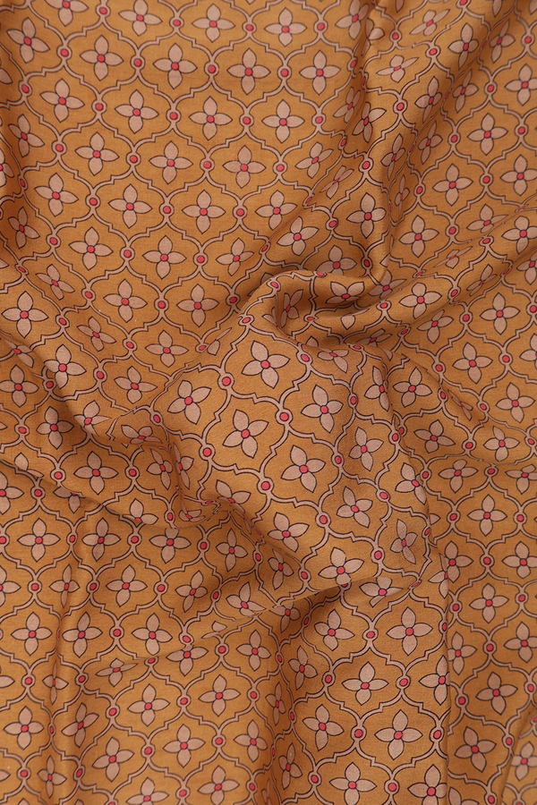 Crepe Saree In Ochre Orange With Scallop Design