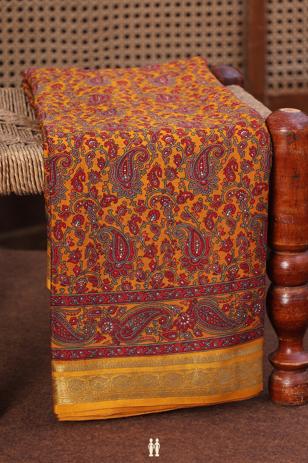 Crepe Saree In Orange With Paisley Design