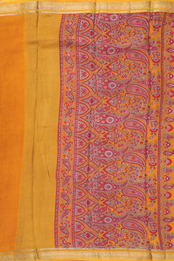 Crepe Saree In Orange With Paisley Design