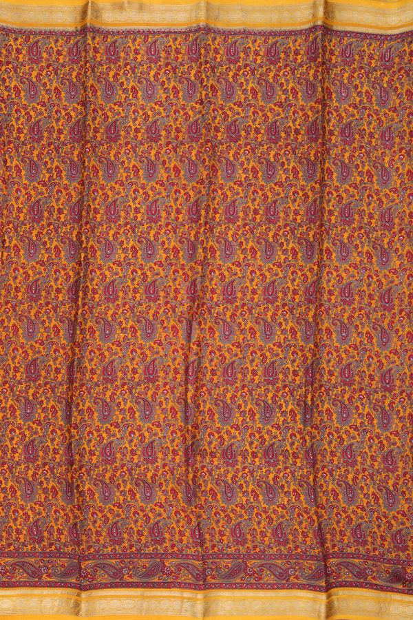 Crepe Saree In Orange With Paisley Design