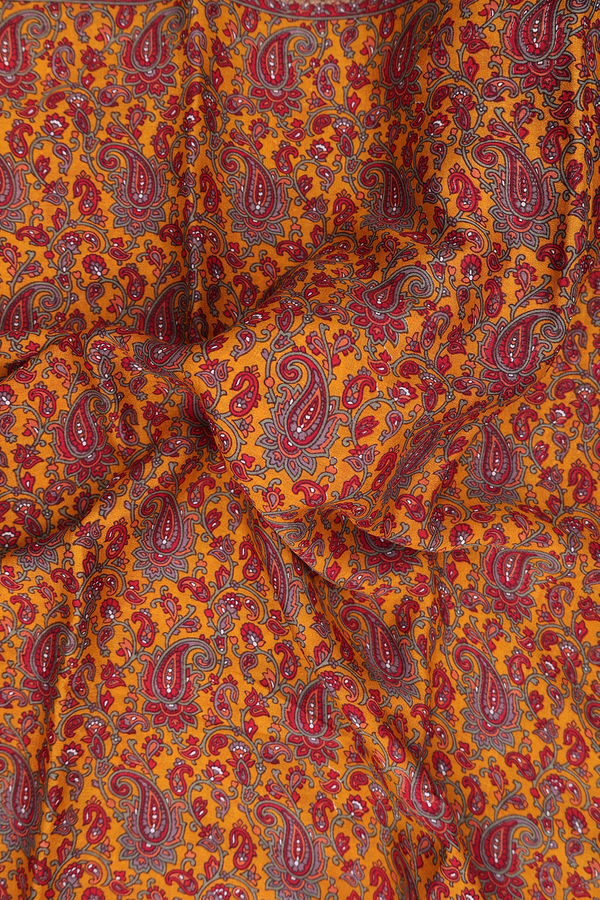 Crepe Saree In Orange With Paisley Design