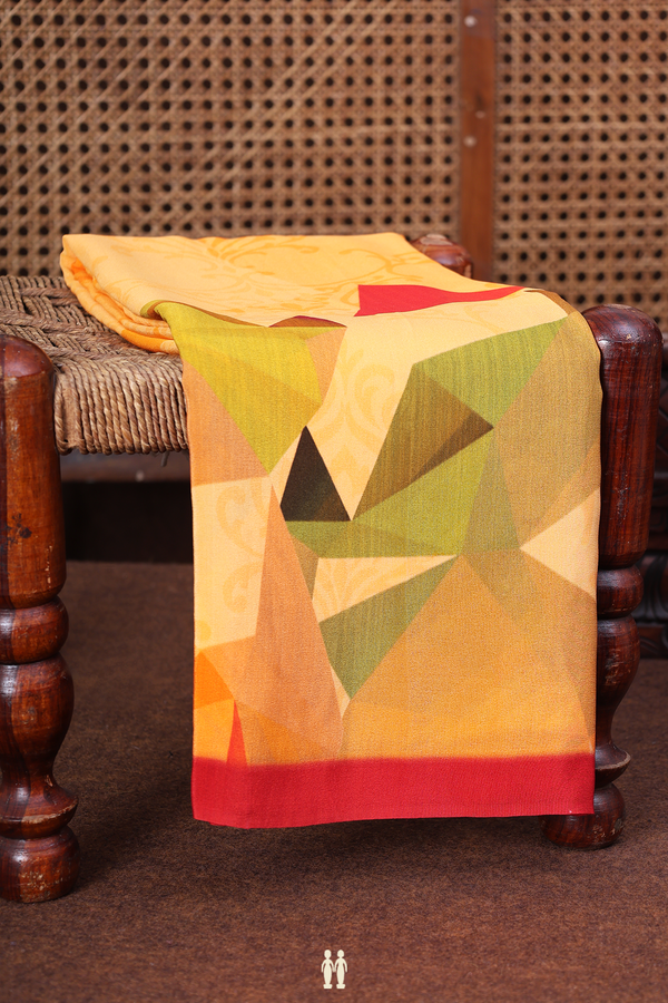 Crepe Saree In Orange With Printed Design