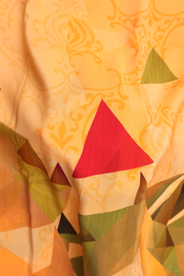 Crepe Saree In Orange With Printed Design