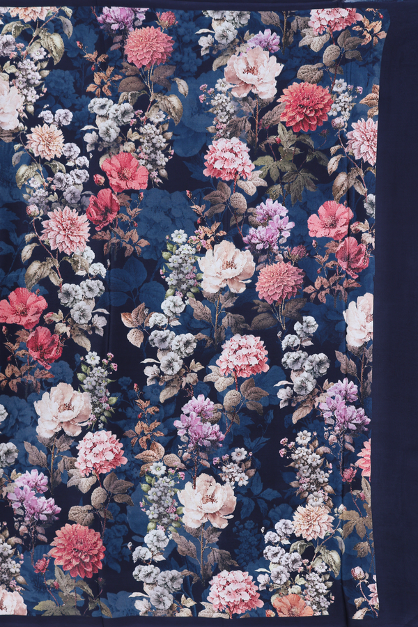 Crepe Saree In Oxford Blue With Floral Printed Design