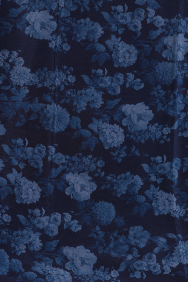 Crepe Saree In Oxford Blue With Floral Printed Design