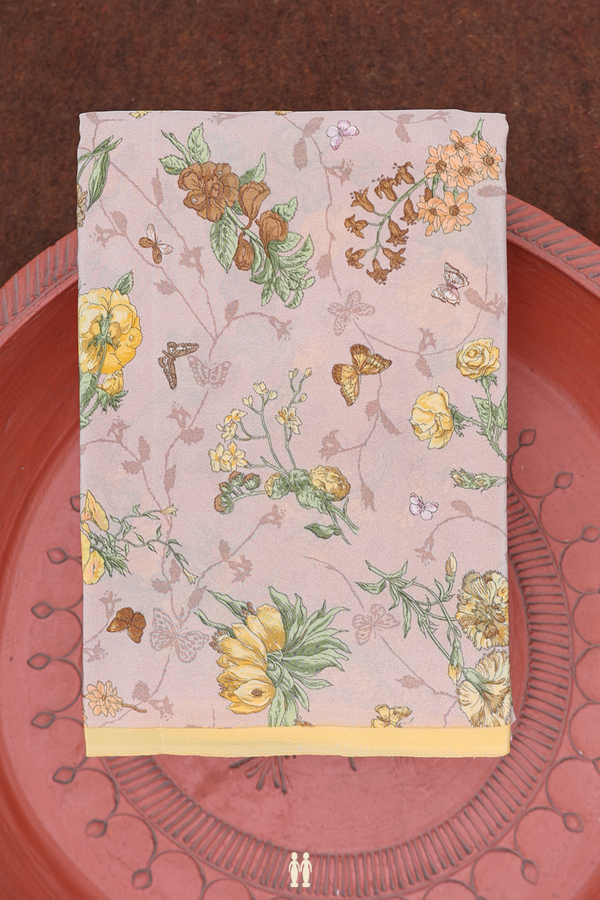 Crepe Saree In Pastel Brown With Floral Printed Design