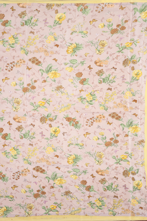 Crepe Saree In Pastel Brown With Floral Printed Design