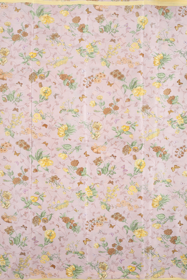 Crepe Saree In Pastel Brown With Floral Printed Design