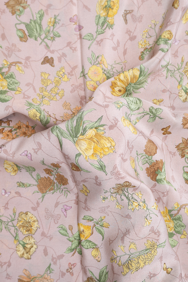 Crepe Saree In Pastel Brown With Floral Printed Design