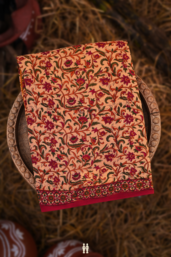 Crepe Saree In Pastel Orange With Allover Floral Printed