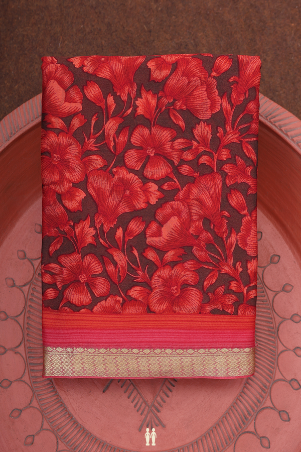Crepe Saree In Brown With Floral Design