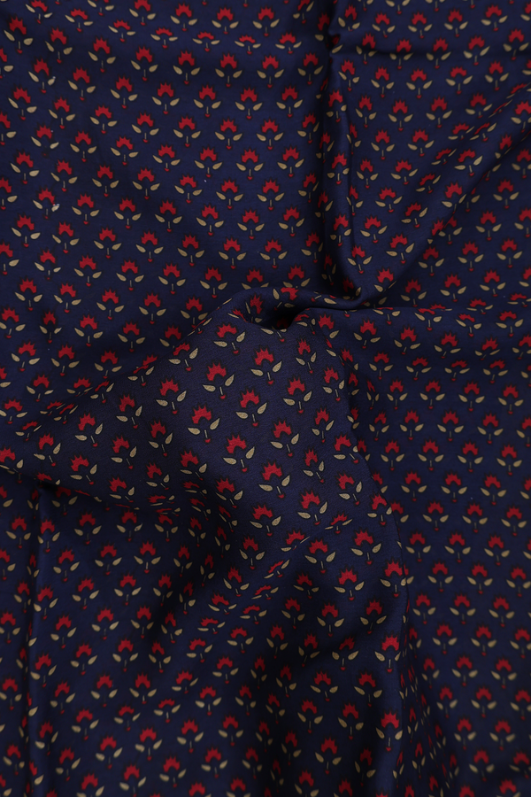 Crepe Saree In Prussian Blue With Floral Design