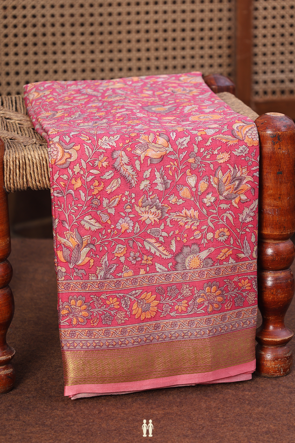 Crepe Saree In Punch Pink With Floral Design