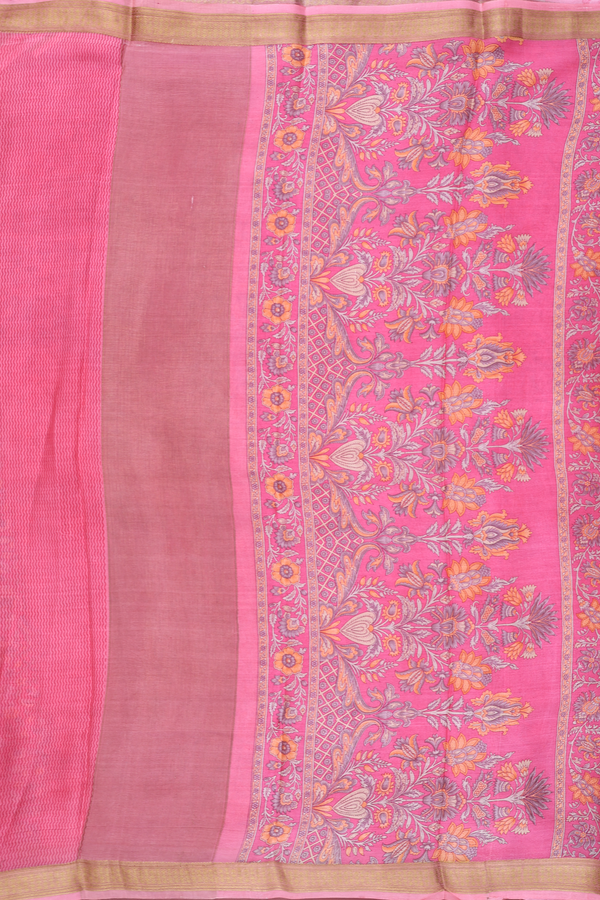 Crepe Saree In Punch Pink With Floral Design