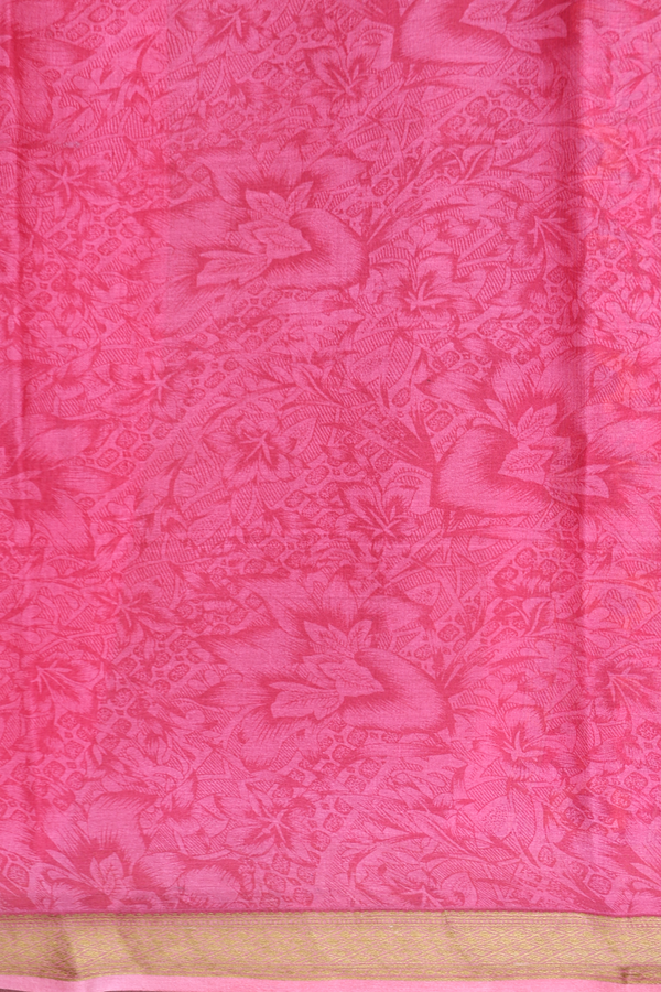 Crepe Saree In Punch Pink With Floral Design