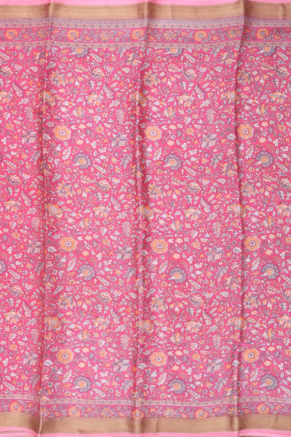 Crepe Saree In Punch Pink With Floral Design