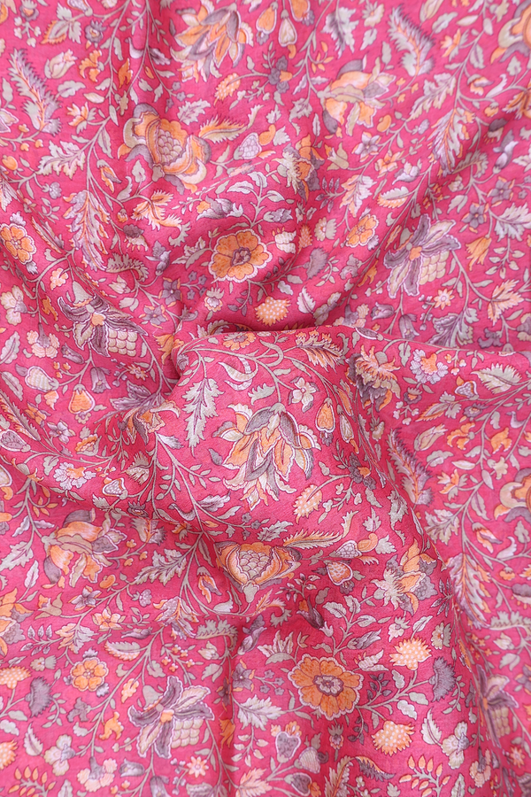 Crepe Saree In Punch Pink With Floral Design