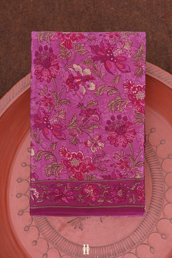 Crepe Saree In Purple With Floral Printed Design