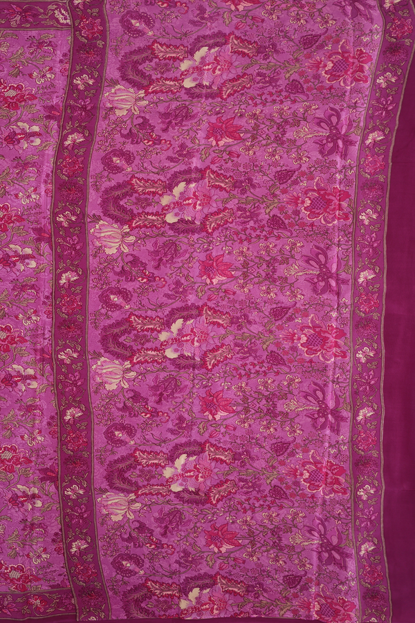 Crepe Saree In Purple With Floral Printed Design