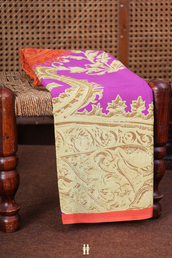 Crepe Saree In Purple With Printed Design