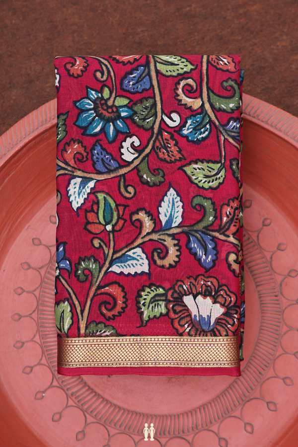 Crepe Saree In Red With Floral Design