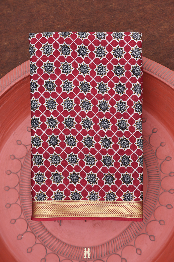 Crepe Saree In Red With Floral Design