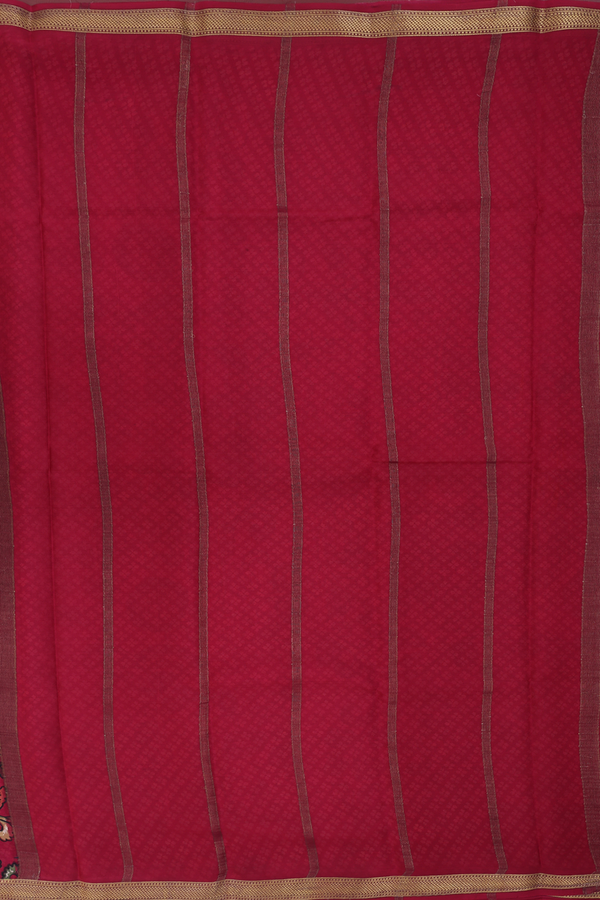 Crepe Saree In Red With Floral Design