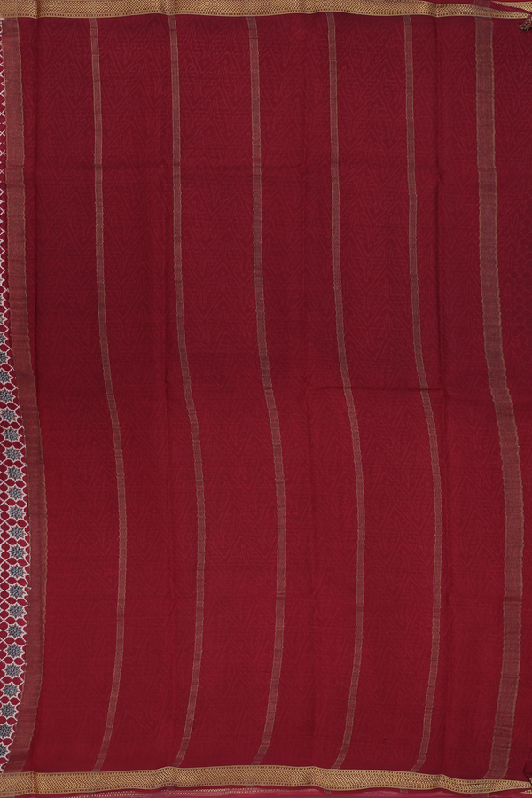Crepe Saree In Red With Floral Design