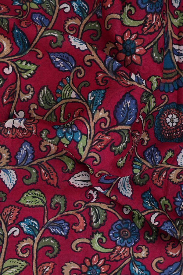 Crepe Saree In Red With Floral Design