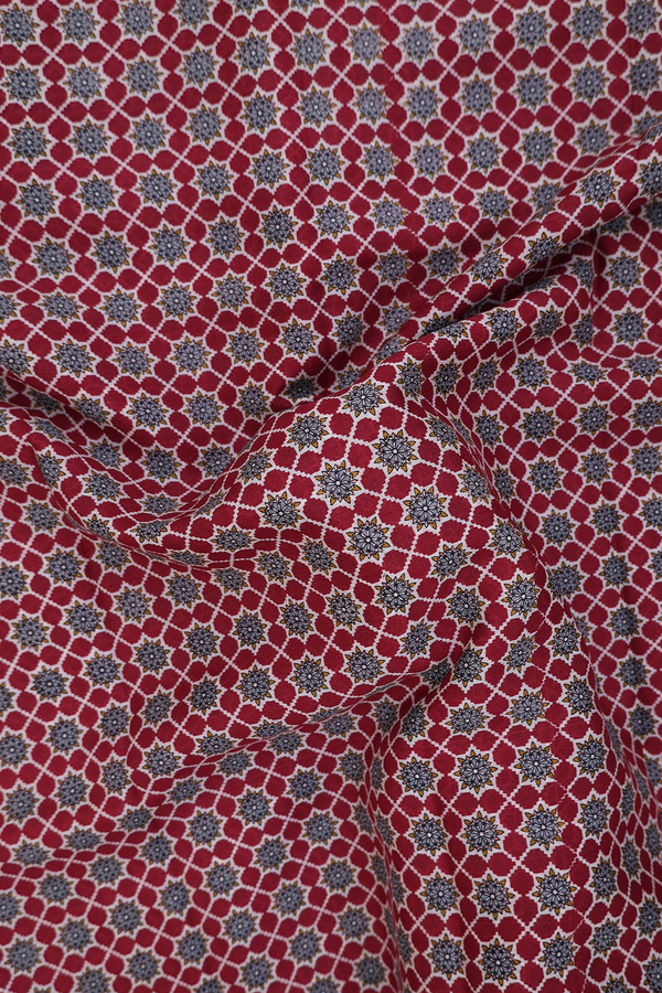 Crepe Saree In Red With Floral Design